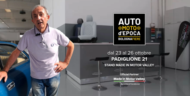 invito a partecipare alla fiera Auto e Moto d'Epoca con Maurizio Medici in primo piano