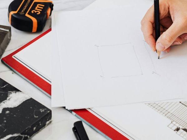 foglio di carta su cui disegnare una bozza di progetto rinnovo interni auto