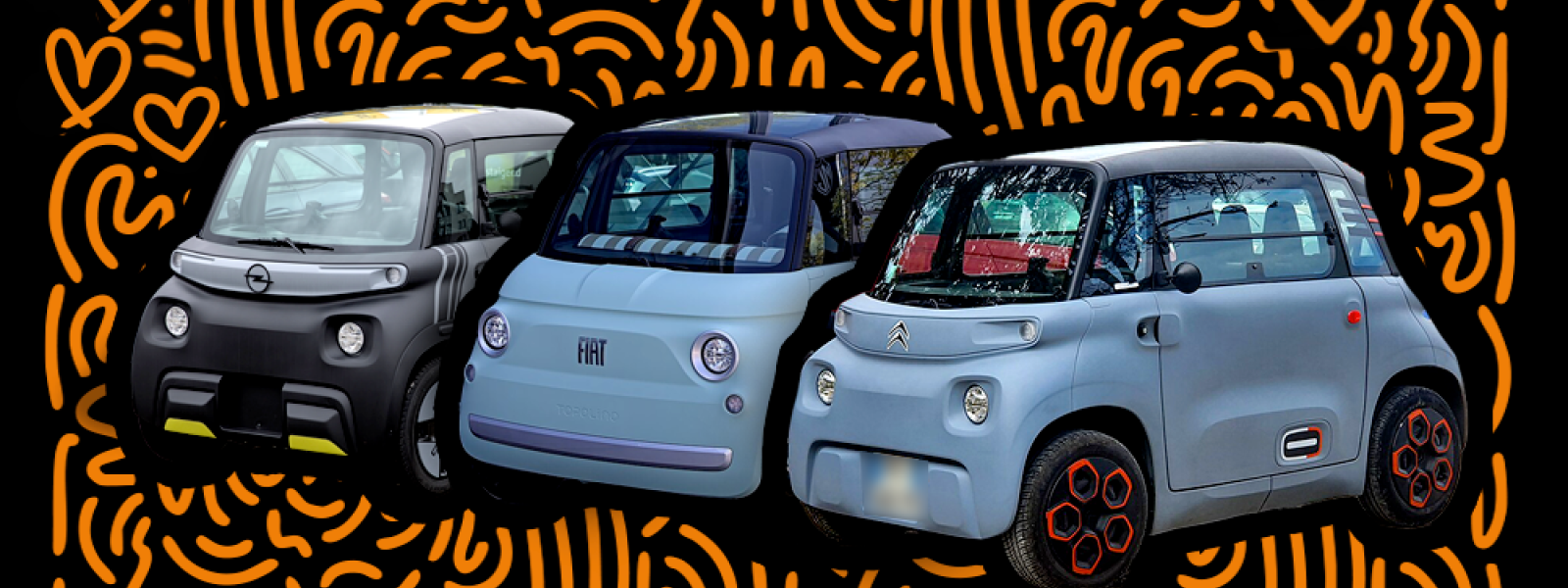 microcar Citroën Ami, Fiat Topolino e Opel Rocks-e